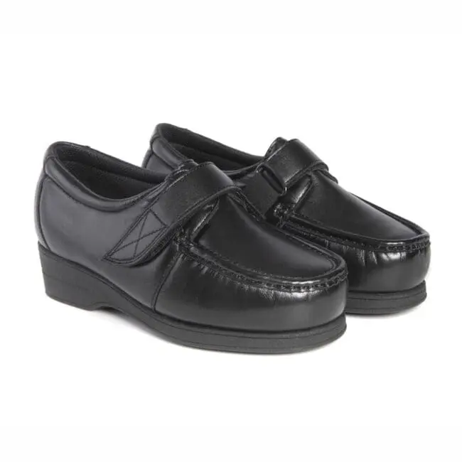 Chaussures confortables avec largeur spéciale et fermeture velcro, noires, modèle 5627-H