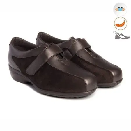 Pair of Oxford velcro shoes for women, in brown, model 7503-H V2