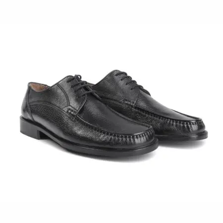 Pair of men's elegant shoes with deerskin, black, model 82005 Deer V2