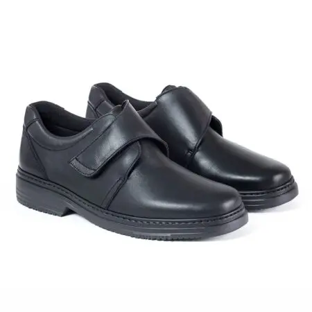Pair of men's shoes with extra wide last and velcro fastening, black, model 6176-H Clink V2