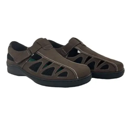 Men's summer sandal with velcro fastening, coffee colour, model 7461-H V2
