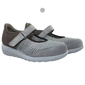 Ballet flats with grid, comfortables, with velcro fastening, grey colour, model 7632-G Suede