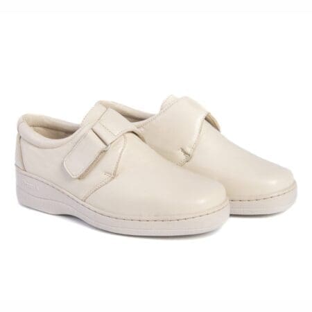 Pair of comfortable women's shoes with velcro fastening in sand colour, model 5483 V2