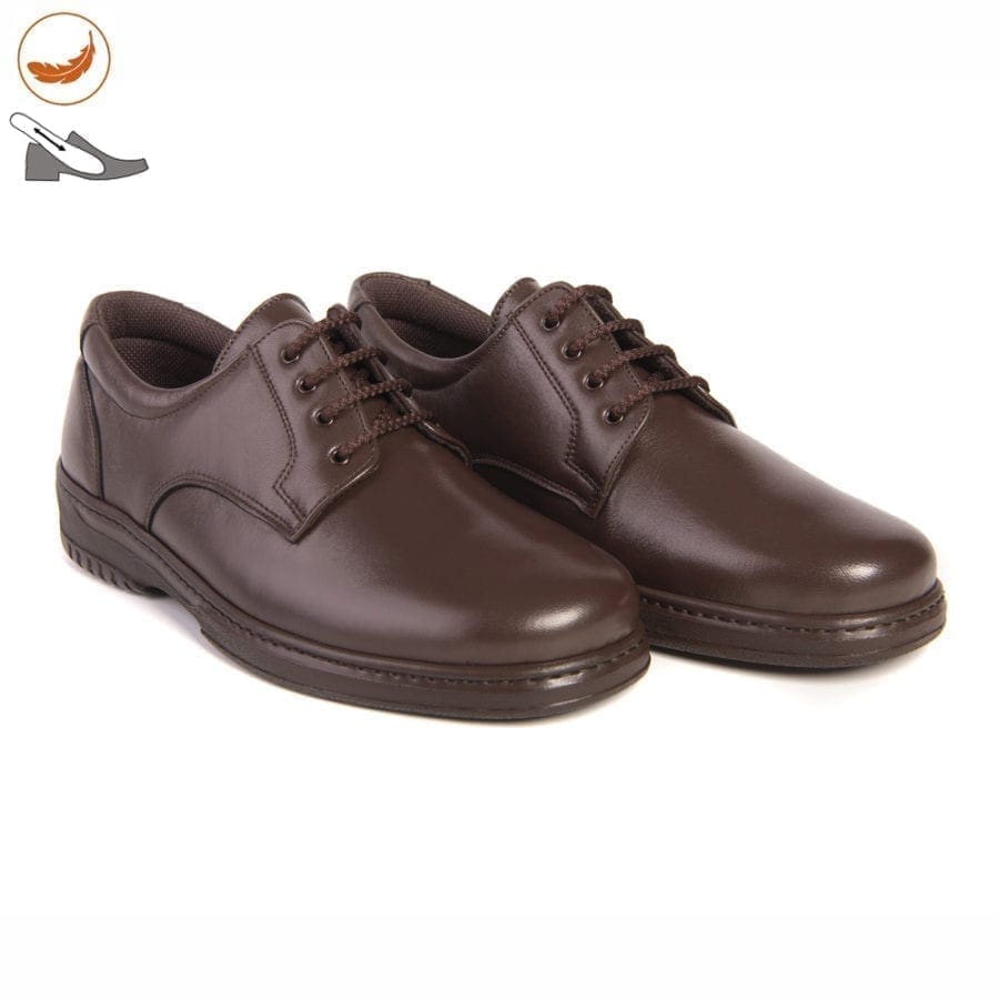 Pair of mahogany-coloured men's lace-up blucher shoes, model 5975 V2