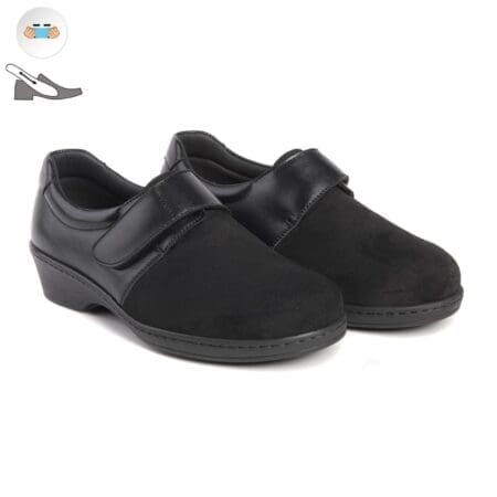 Pair of comfortable women's shoes with special XXL width and velcro fastening, black, model 7334 V2