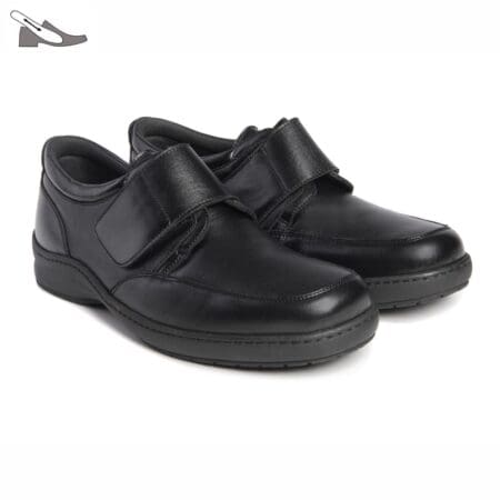 Pair of men's shoes with velcro fastening and extra wide last, black colour, model 7661-H V2