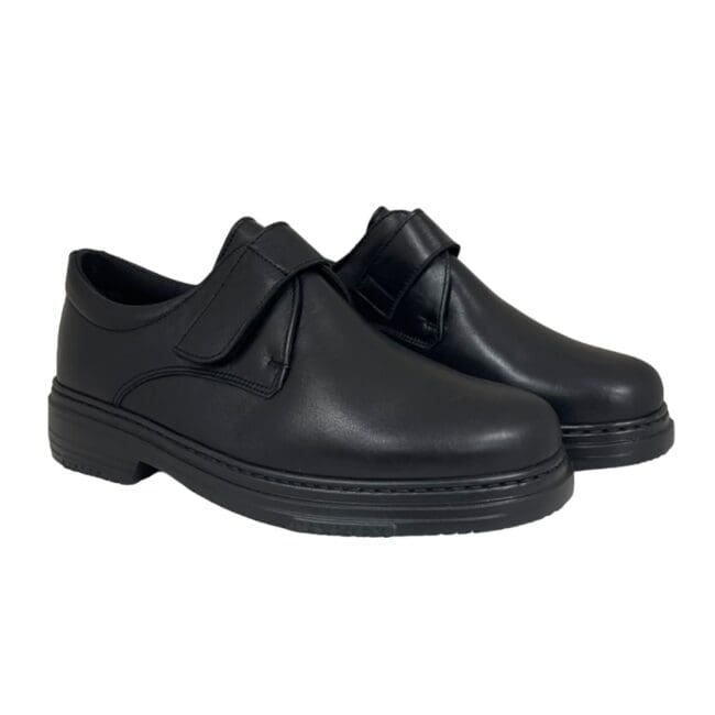 Comfortable men's shoes, with velcro fastening, in black, model 5479 Clink