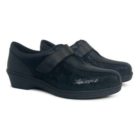 Women's XXL Wide Fit Shoes, Velcro fastening, Black, Model 7371, Pinoso's