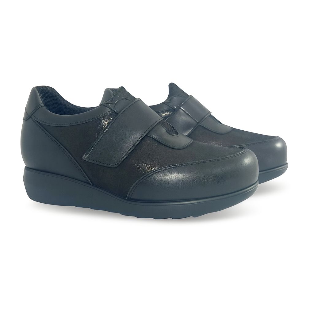 Chaussures extra larges pour femmes avec fermeture Velcro, couleur noire, modèle 7919-H Pied diabétique Pinoso's