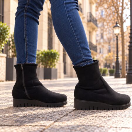 Botines negros de mujer 8114 Pinoso's- puestos en la calle.