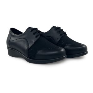 Chaussures noires confortables à lacets pour femmes, spécialement conçues pour les douleurs aux pieds (oignons, orteils en griffe et autres affections), modèle 8418, marque Pinoso's