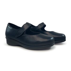 Mary janes confortables noires pour femme, en cuir - chaussure confortable avec fermeture velcro et semelle intérieure viscoélastique, modèle 8419, marque Pinosos