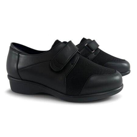 Blucher velcro para mujer de piel y tejido flexible color negro, especial para juanetes y dolencias en los pies, modelo 8422 Pinoso's