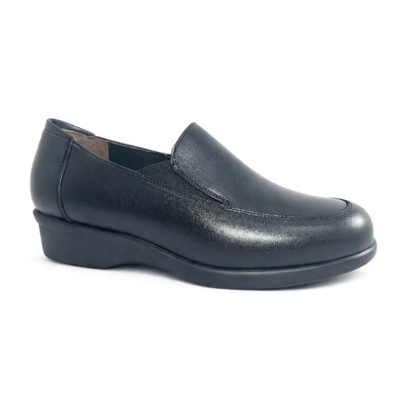 Mocasín 8491 negro piel para mujer con elásticos laterales Pinoso's, vista lateral